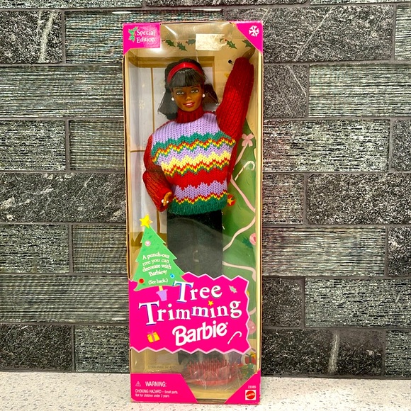 MATTEL VINTAGE 1998 NIB TREE TRIMMING BARBIE BEAUTIFUL AFRICAN AMERICAN & TREE - Picture 1 of 10